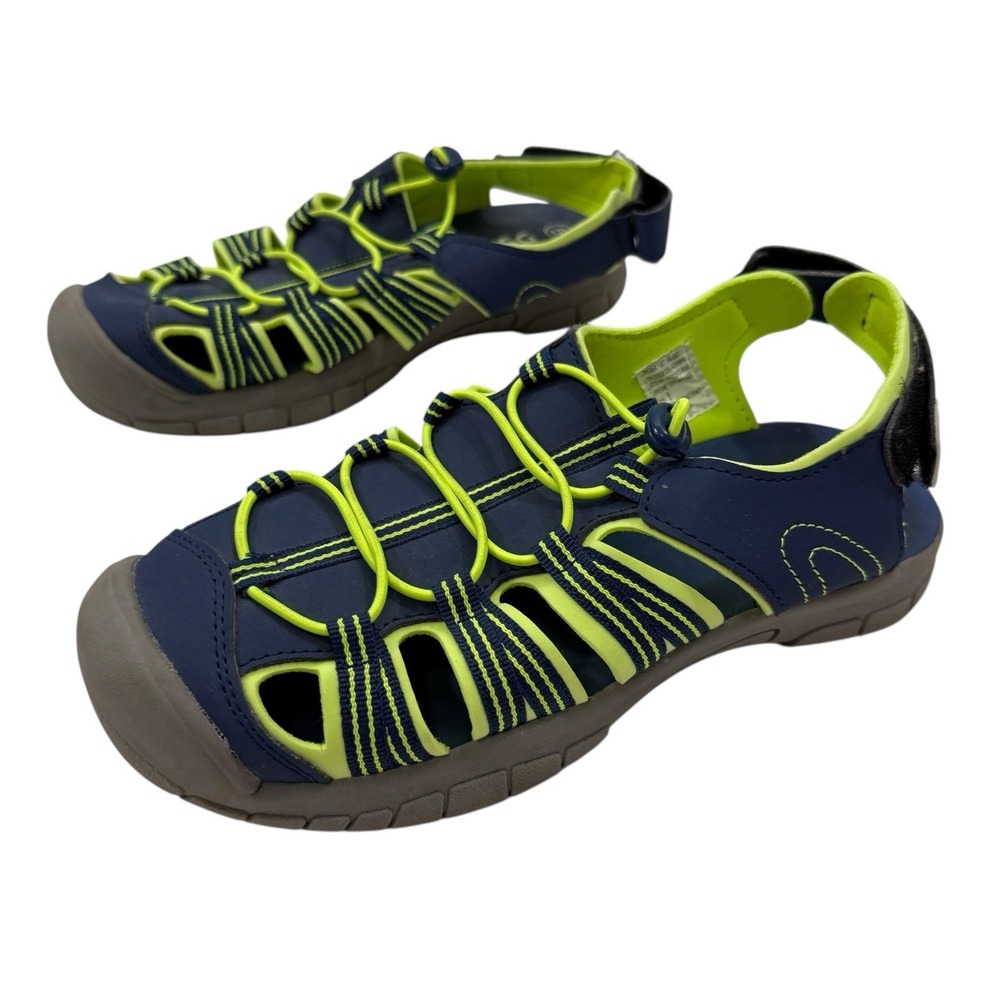 DSG Boys Caged Sandal Blue/Green Adjustable Strap Size 5 Bungee Lace Closure‎